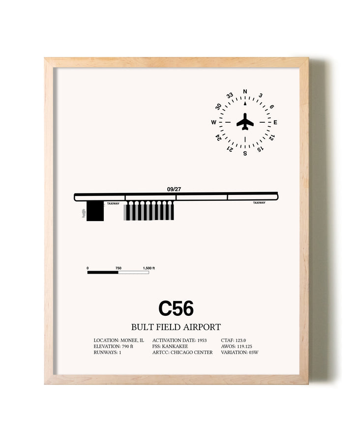 Bult Field Airport framed wall art in white frame