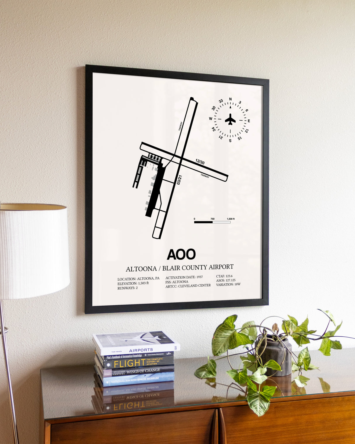 Altoona / Blair County Airport aviation wall décor in black wood frame