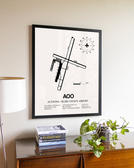 Altoona / Blair County Airport aviation wall décor in black wood frame
