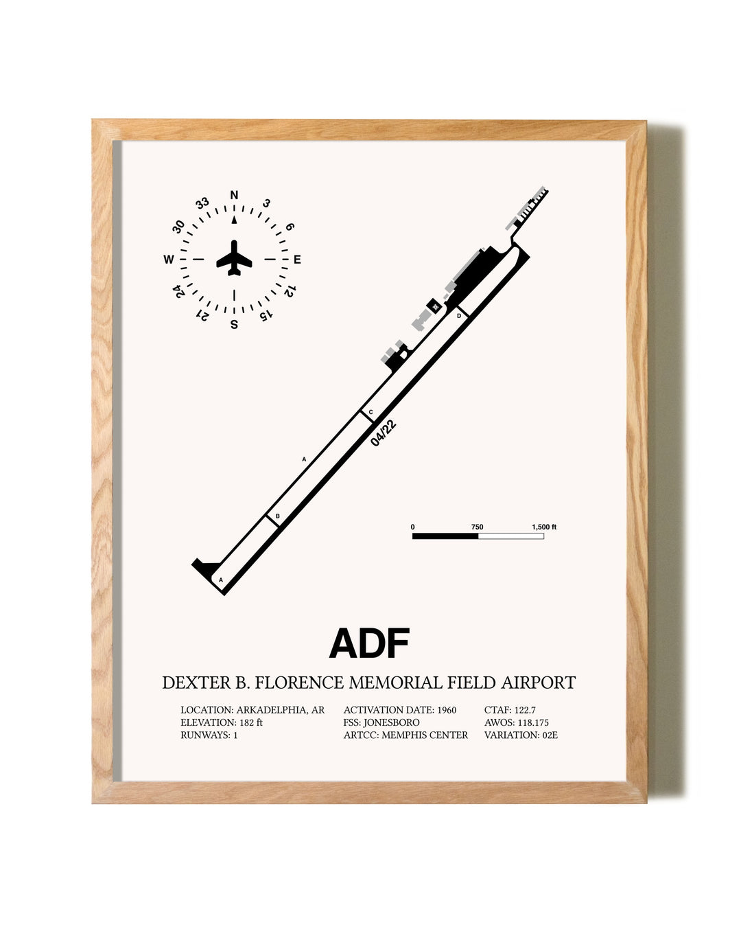 Dexter B. Florence Memorial Field Airport framed print in natural wood frame