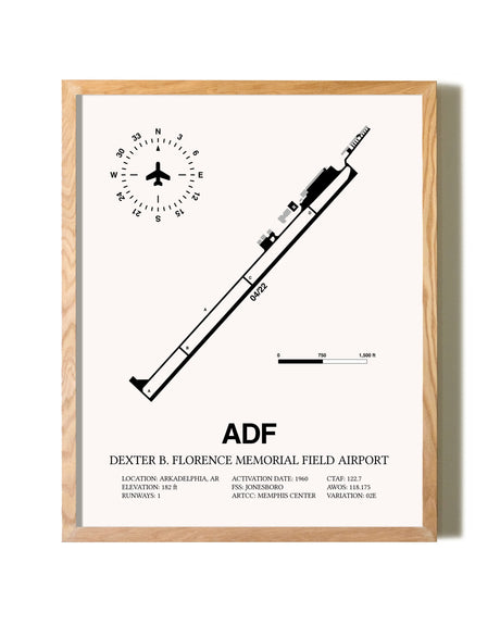 Dexter B. Florence Memorial Field Airport framed print in natural wood frame