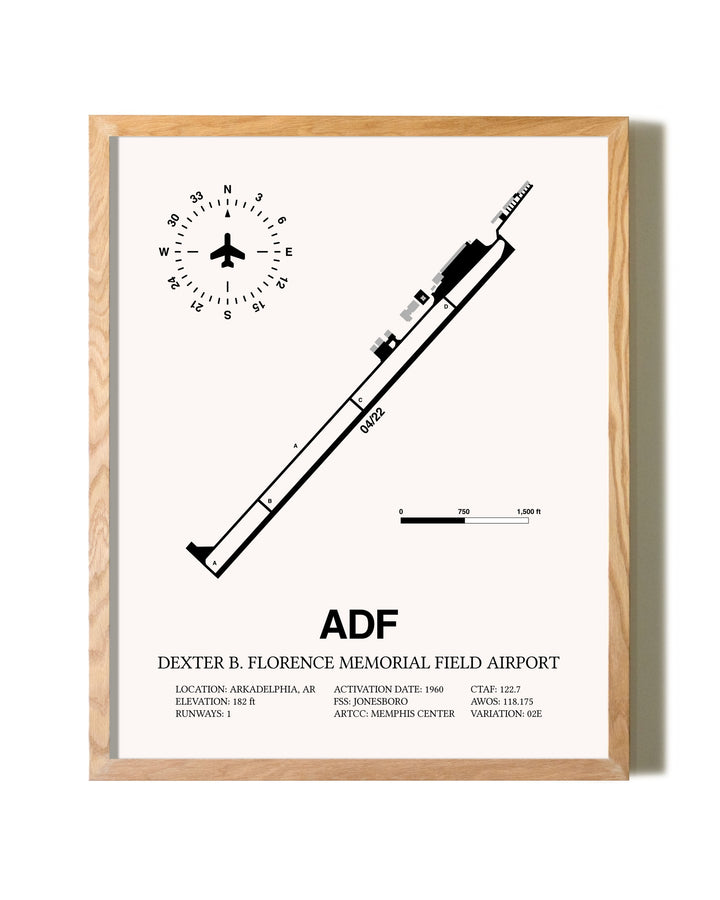Dexter B. Florence Memorial Field Airport framed print in natural wood frame