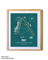Richmond International Airport airport map poster in oak frame with mat