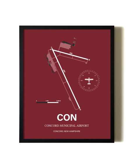 Red Framed Concord Municipal Airport wall art poster in black frame