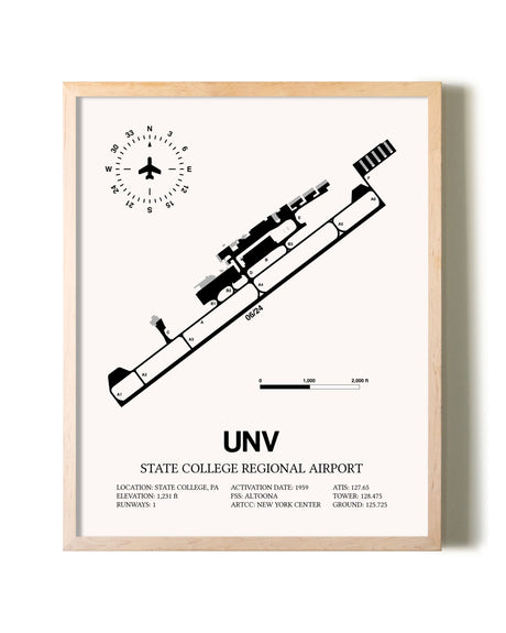 State College Regional Airport framed wall art in white frame