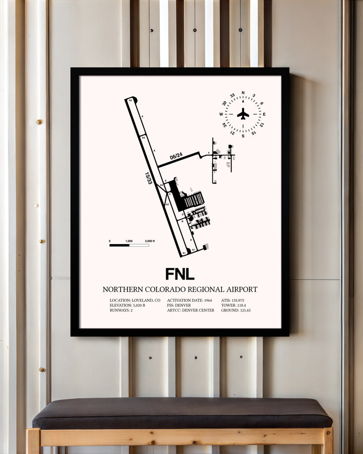 Northern Colorado Regional Airport framed poster displayed in an airplane hangar