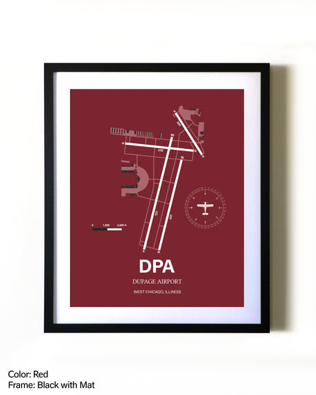 DuPage Airport aviation wall décor in black wood frame