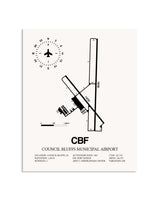 Gray Council Bluffs Municipal Airport framed poster displayed in an airplane hangar