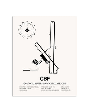 Gray Council Bluffs Municipal Airport framed poster displayed in an airplane hangar