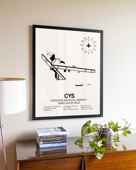Cheyenne Regional Airport / Jerry Olson Field aviation wall décor in black wood frame