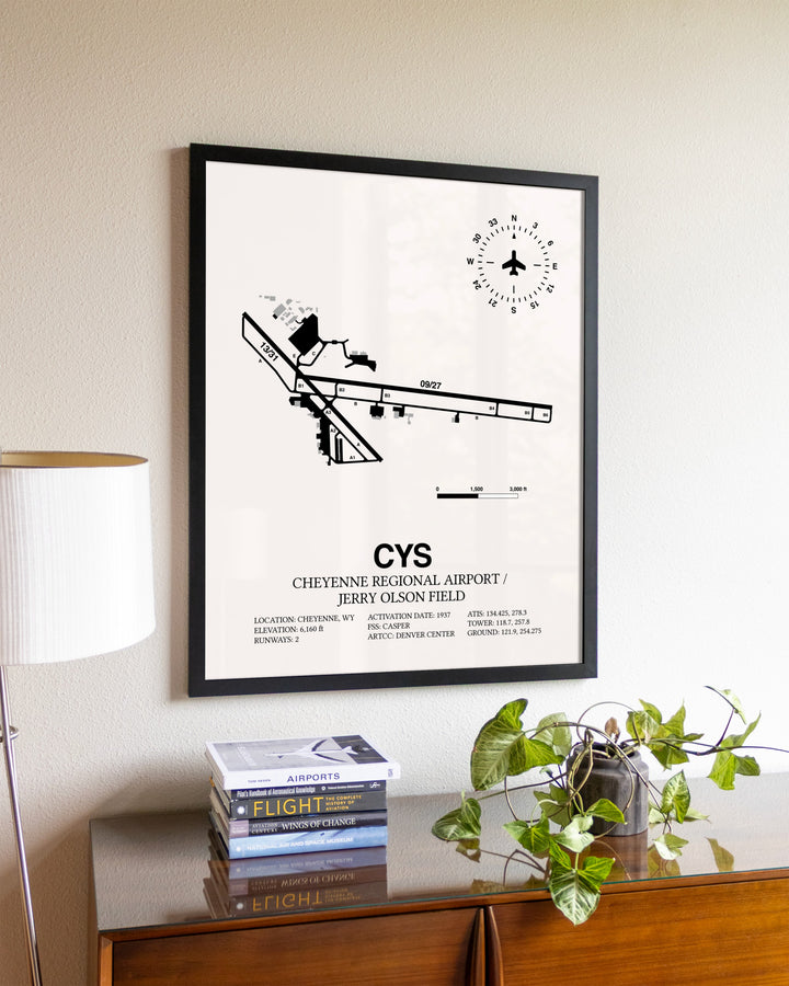Cheyenne Regional Airport / Jerry Olson Field aviation wall décor in black wood frame