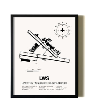 Framed Lewiston / Nez Perce County Airport wall art poster in black frame