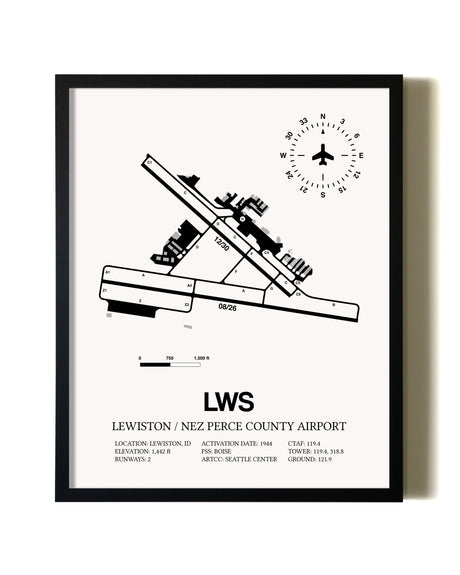 Framed Lewiston / Nez Perce County Airport wall art poster in black frame