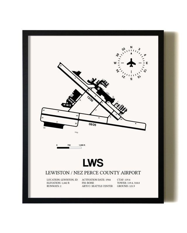 Framed Lewiston / Nez Perce County Airport wall art poster in black frame