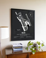 Gray Framed Josep Tarradellas Barcelona-El Prat Airport wall art poster in black frame
