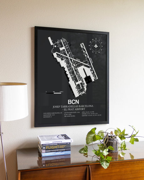 Gray Framed Josep Tarradellas Barcelona-El Prat Airport wall art poster in black frame