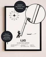 Framed Ellington Airport layout wall art poster