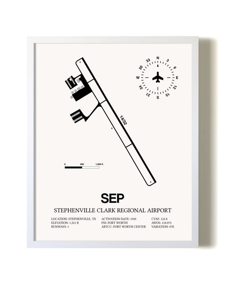 Stephenville Clark Regional Airport airport map poster in oak frame