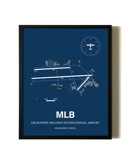 Aviation Blue Framed Melbourne Orlando International Airport layout wall art poster