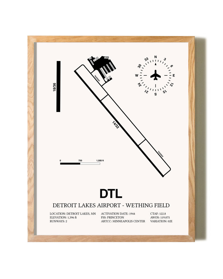 Detroit Lakes Airport-Wething Field framed print in natural wood frame