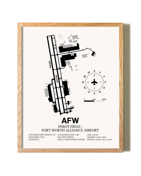 Perot Field / Fort Worth Alliance Airport framed print in natural wood frame