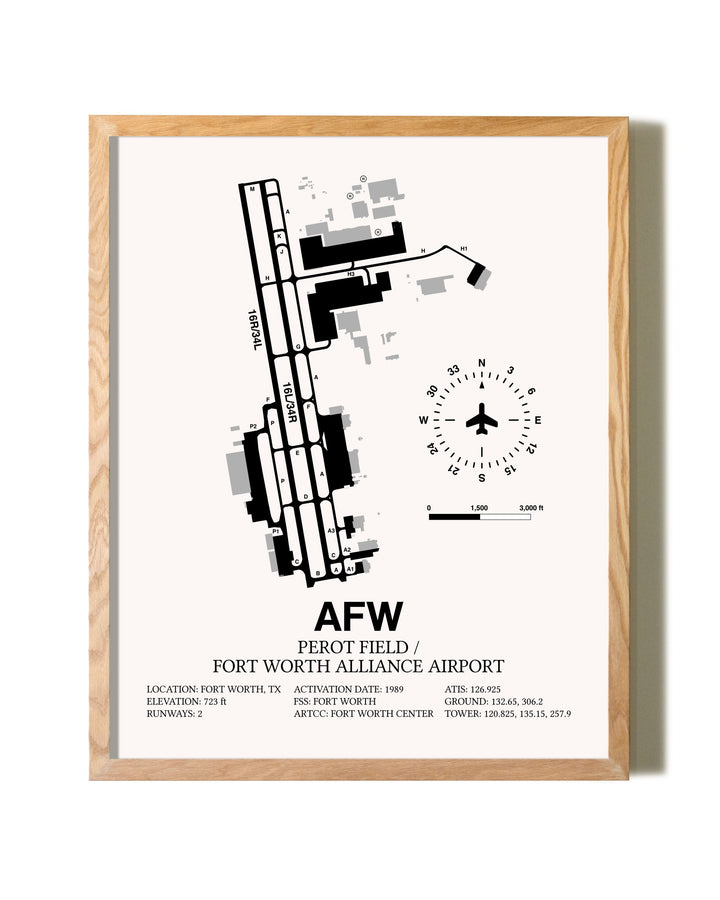 Perot Field / Fort Worth Alliance Airport framed print in natural wood frame