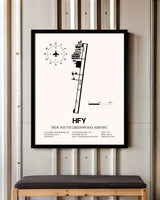Indy South Greenwood Airport framed poster displayed in an airplane hangar