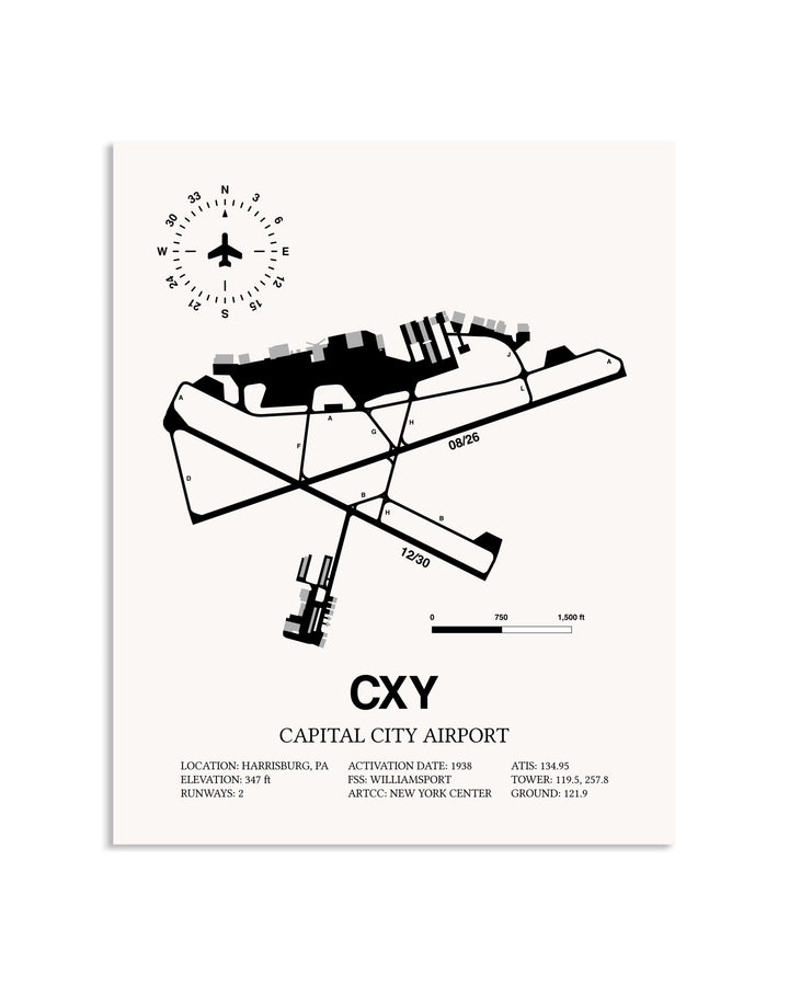 Gray Capital City Airport framed poster displayed in an airplane hangar