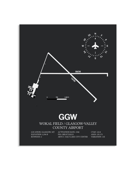 Gray Framed Wokal Field / Glasgow-Valley County Airport layout wall art poster