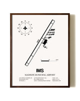 Madison Municipal Airport aviation print in walnut frame