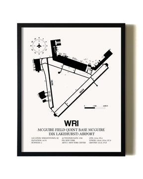 Framed McGuire Field (Joint Base McGuire Dix Lakehurst) Airport wall art poster in black frame