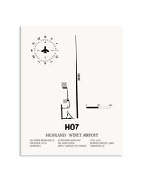 Gray Highland-Winet Airport framed poster displayed in an airplane hangar