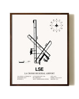 La Crosse Regional Airport aviation print in walnut frame