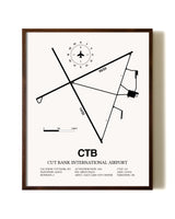 Cut Bank International Airport aviation print in walnut frame