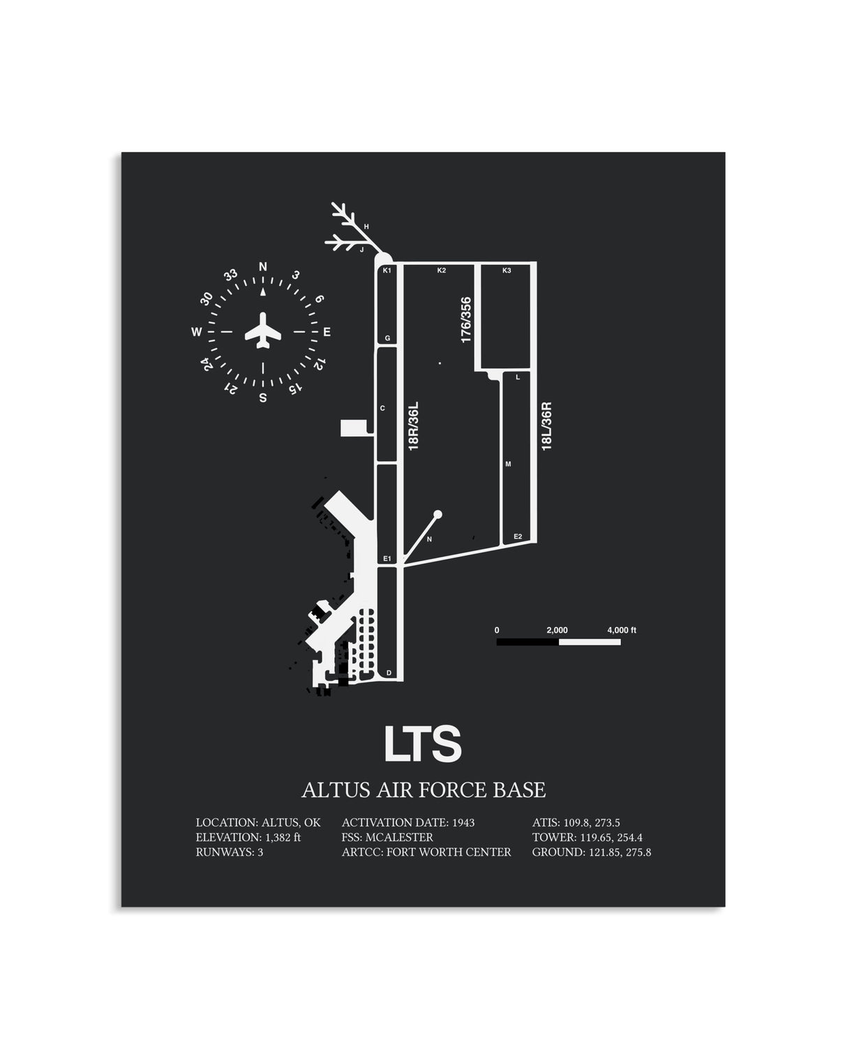 Gray Framed Altus Air Force Base layout wall art poster
