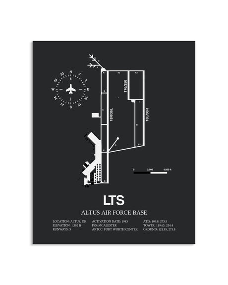 Gray Framed Altus Air Force Base layout wall art poster