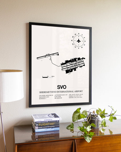 Sheremetyevo International Airport aviation wall décor in black wood frame