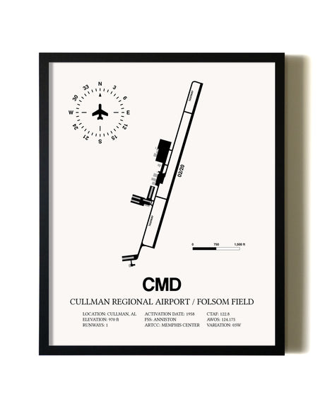 Framed Cullman Regional Airport / Folsom Field wall art poster in black frame