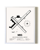 MBS International Airport airport map poster in oak frame