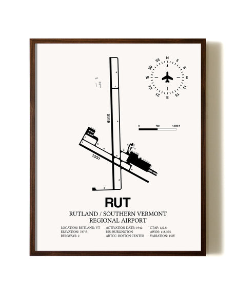 Rutland / Southern Vermont Regional Airport aviation print in walnut frame