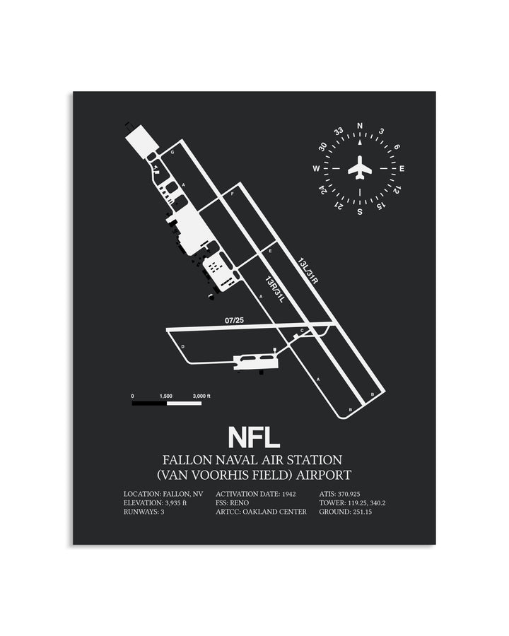 Gray Framed Fallon Naval Air Station (Van Voorhis Field) Airport layout wall art poster
