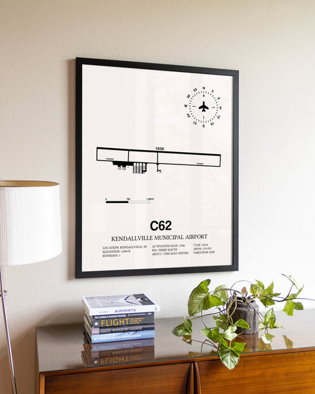 Kendallville Municipal Airport aviation wall décor in black wood frame