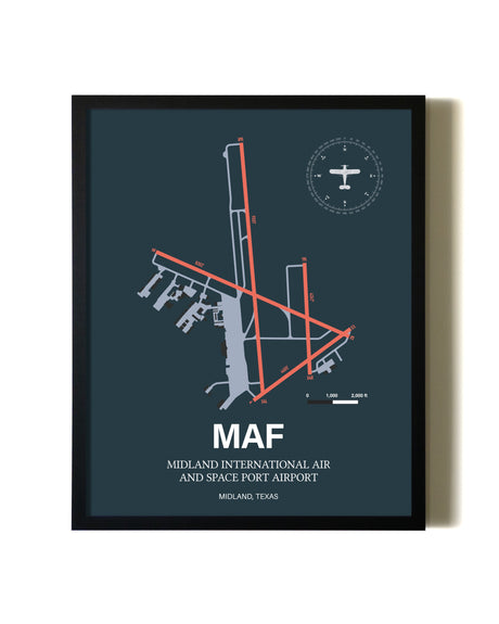 Slate Framed Midland International Air and Space Port Airport wall art poster in black frame