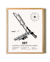 Coleman A. Young Municipal Airport framed print in natural wood frame