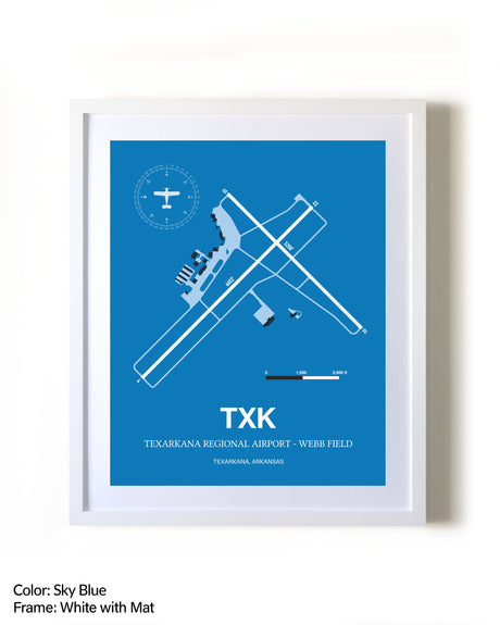 Texarkana Regional Airport - Webb Field framed wall art in white frame with mat