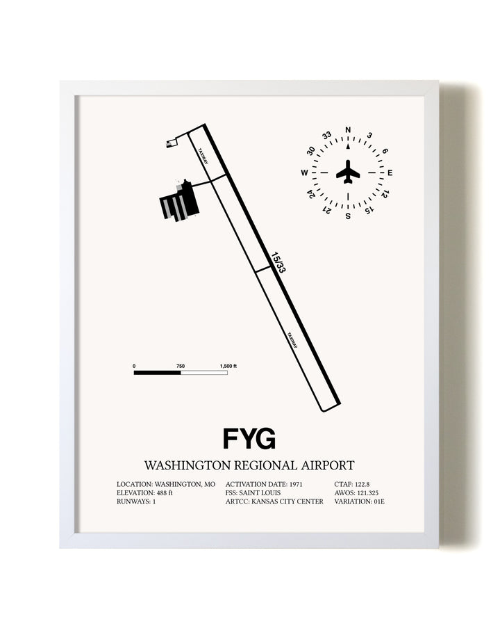 Washington Regional Airport airport map poster in oak frame