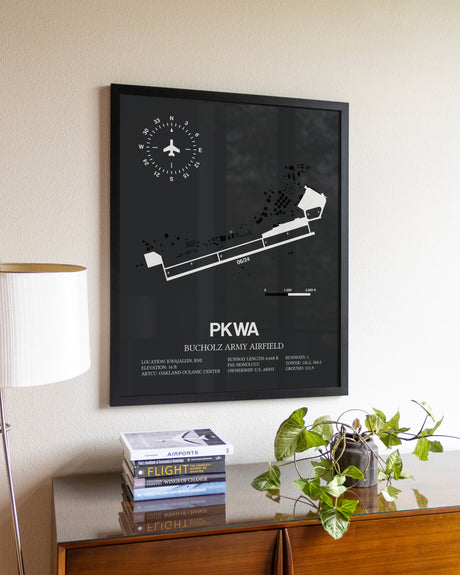 Gray Framed Bucholz Army Airfield wall art poster in black frame