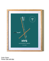 Hays Regional Airport airport map poster in oak frame with mat