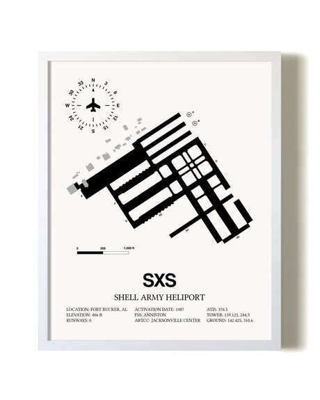 Shell Army Heliport airport map poster in oak frame