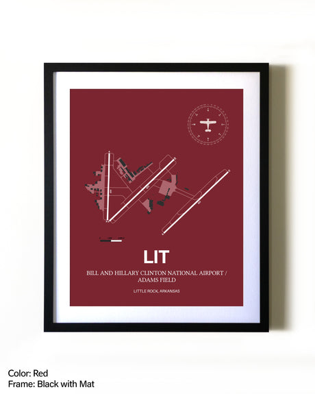 Bill and Hillary Clinton National Airport/Adams Field aviation wall décor in black wood frame